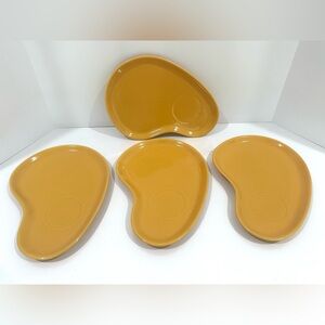 4 Boomerang Kidney Snack Plates Set Vintage Yellow Orange Ceramic Serving Dishes